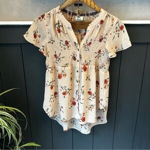 Knox Rose Women's XS Vneck Shirt Pink‎ Floral Coquette Boho Button Up Flowy